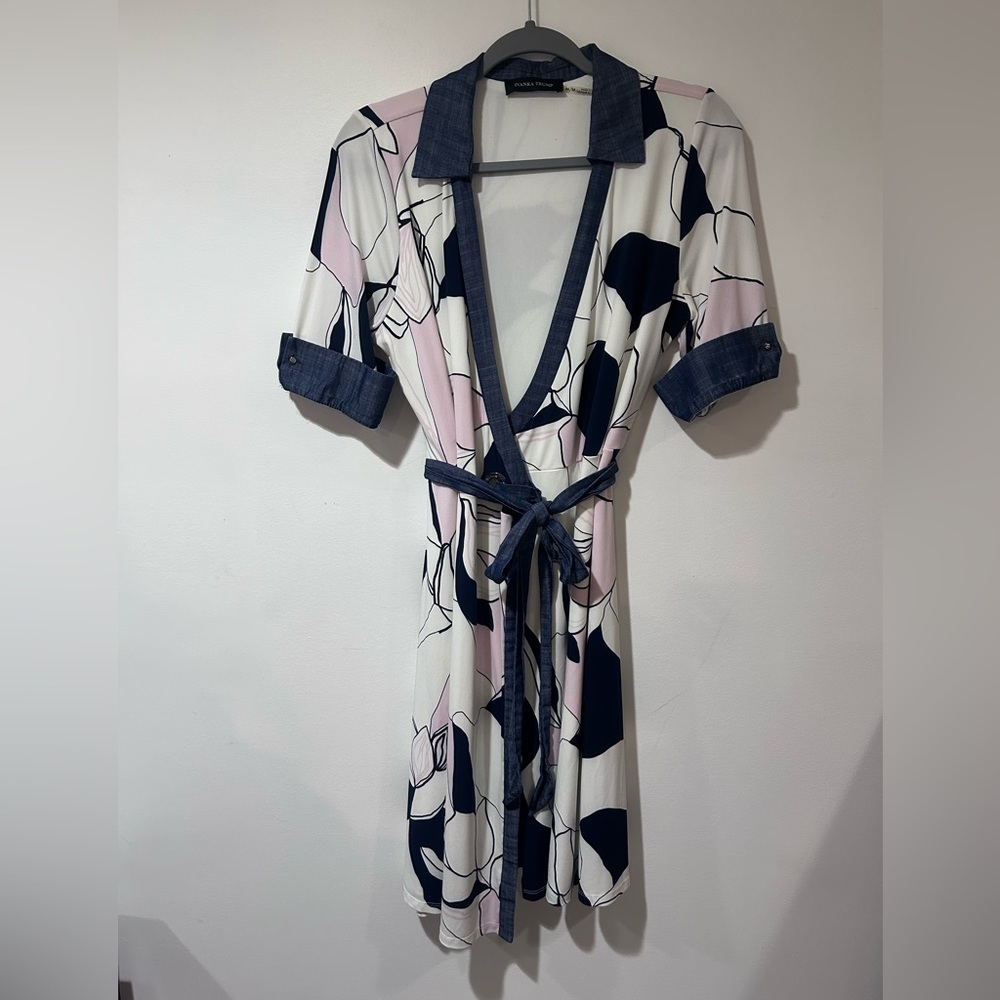 Ivanka Trump Chic Floral Wrap Dress with Denim Details
